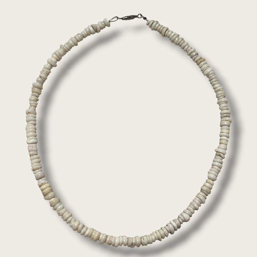 Vintage White Clam Shell Heishi Disc Bead Necklace Southwestern 15”